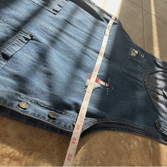 Vintage 4th of July Denim Dress Women's L Lighthouse Embroidered Dress Overall - Picture 8 of 10